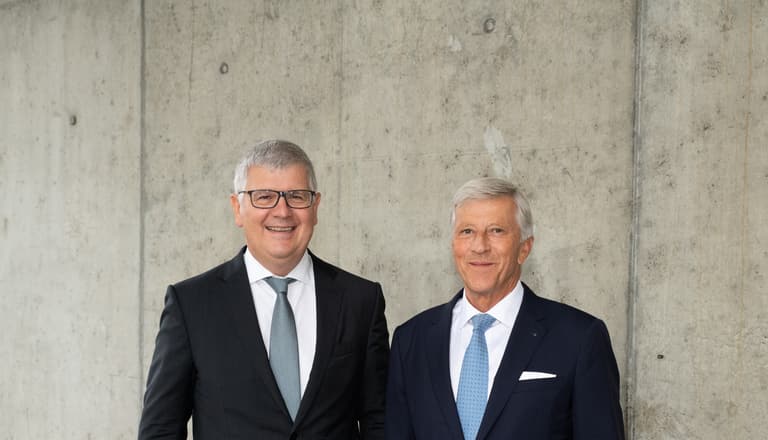 Rolf Dörig und Stefan Mäder am Tag der Versicherer 2023 in Basel
