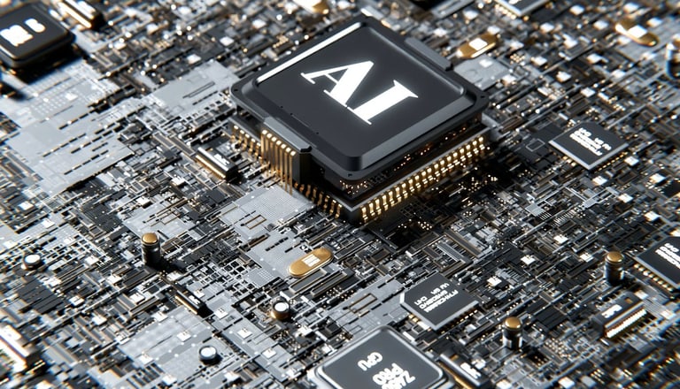 Nahaufnahme eines AI-Chips auf einer Leiterplatte.