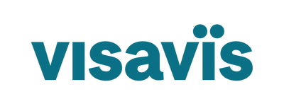 Schwarzer Hintergrund mit blauem Text 'visavï'.